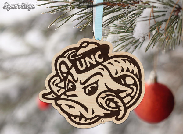 University of North Carolina Chapel Hill Ramses Face Ornament – Crafted from Cherry and Maple Wood – UNC Tar Heels