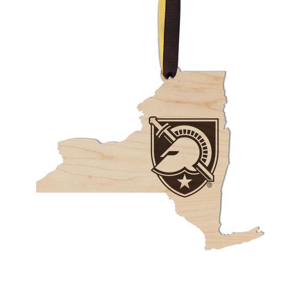 West Point University Army Shield on State Ornament – Crafted from Cherry and Maple Wood – West Point Black Knights