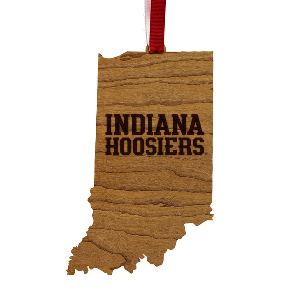 Indiana University Hoosiers on State Ornament – Crafted from Cherry and Maple Wood – Indiana Hoosiers