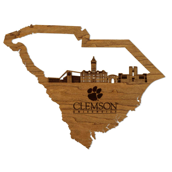 Clemson University Skyline Wall Hanging - Crafted from Cherry or Maple Wood - Clemson Tigers