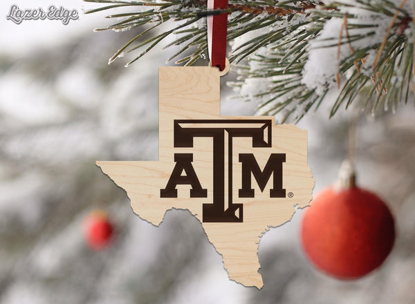 Texas A&M University TAM on State Ornament – Crafted from Cherry and Maple Wood – Texas A and M Aggies