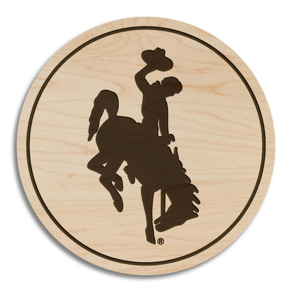 University of Wyoming Bucking Horse Coaster – Crafted from Cherry or Maple Wood – Wyoming Cowboys