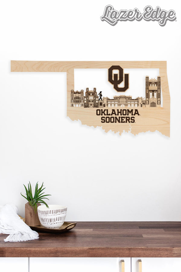 Oklahoma University Skyline Wall Hanging - Crafted from Cherry or Maple Wood - Oklahoma Sooners
