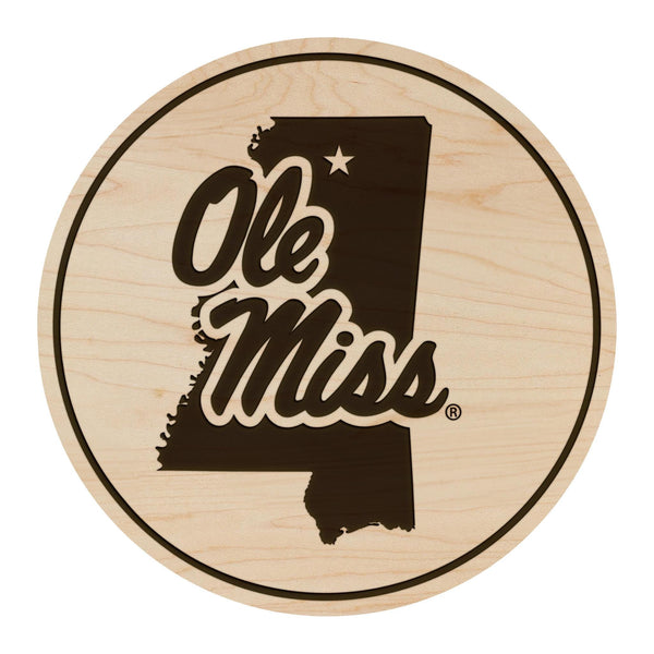 Ole Miss on Mississippi Coaster – Crafted from Cherry or Maple Wood