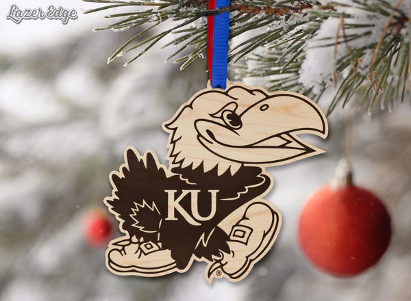 Kansas University Jayhawks Ornament – Crafted from Cherry and Maple Wood – Kansas Jayhawks