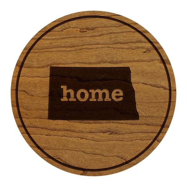 North Dakota Home State Map Coaster - Crafted from Cherry or Maple Wood