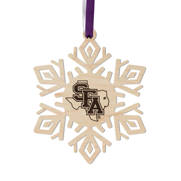Stephen F Austin SFA Snowflake Ornament – Crafted from Cherry and Maple Wood – SFA Lumberjacks