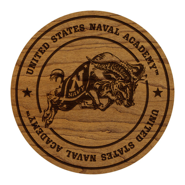 United States Naval Academy Goat Coaster – Crafted from Cherry or Maple Wood – Navy Midshipmen