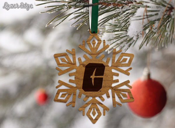University of North Carolina at Charlotte All-In-C Snowflake Ornament – Crafted from Cherry and Maple Wood – UNC Charlotte 49ers