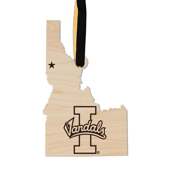 University of Idaho Vandals on State Ornament – Crafted from Cherry and Maple Wood – Idaho Vandals