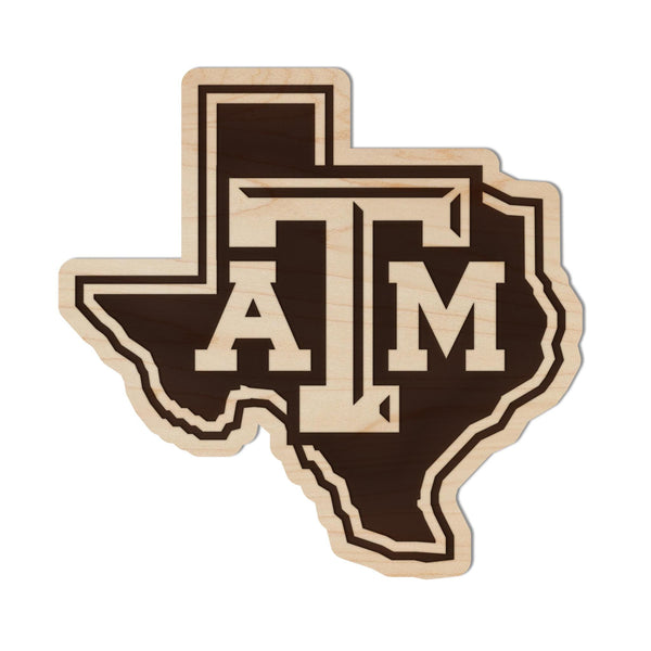 Texas A&M University TAM on State Magnet - Crafted from Cherry or Maple Wood - TAMU Aggies