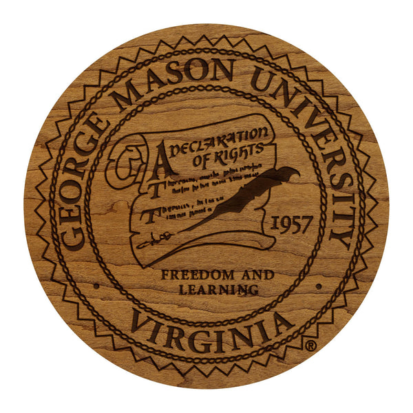 George Mason University Seal Coaster – Crafted from Cherry or Maple Wood – George Mason Patriots