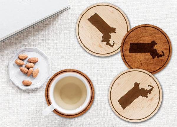 State Silhouette Coaster Massachusetts