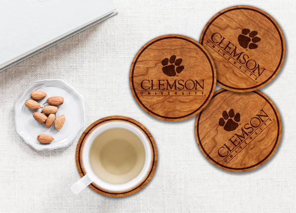 Clemson Coaster Tiger Paw and Name