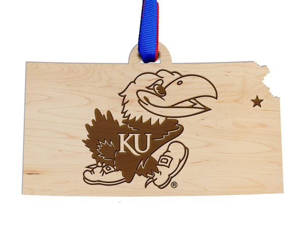 Kansas University Ornament Jayhawk on State