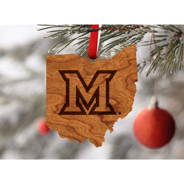 University of Miami Ohio M on Ohio Outline  Ornament