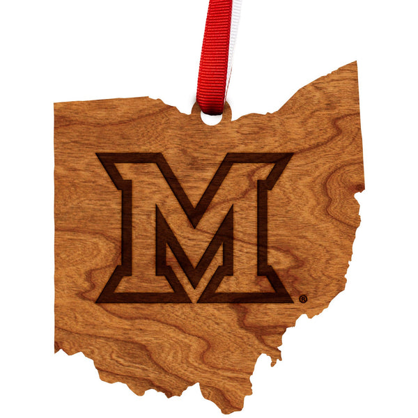 University of Miami Ohio M on Ohio Outline  Ornament