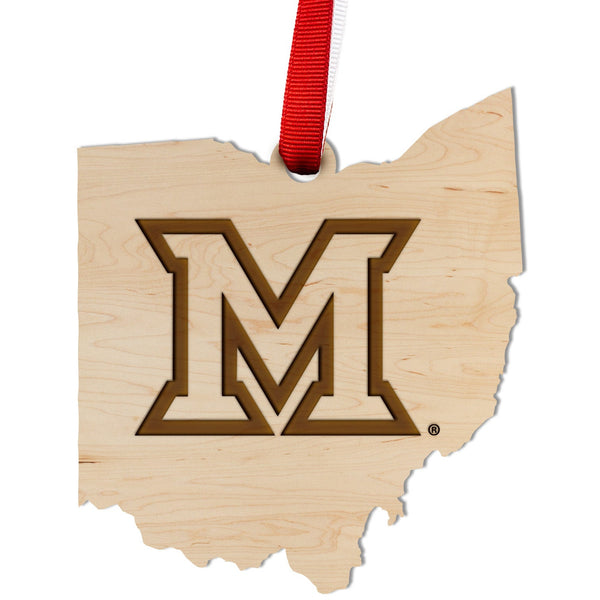 University of Miami Ohio M on Ohio Outline  Ornament