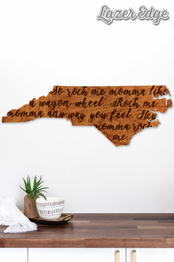 State Map Wall Hanging Wagon Wheel NC