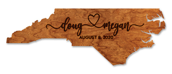 State Map Wall Hanging Wedding Custom Names with Heart and Date