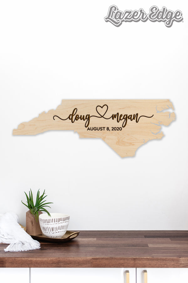 State Map Wall Hanging Wedding Custom Names with Heart and Date X