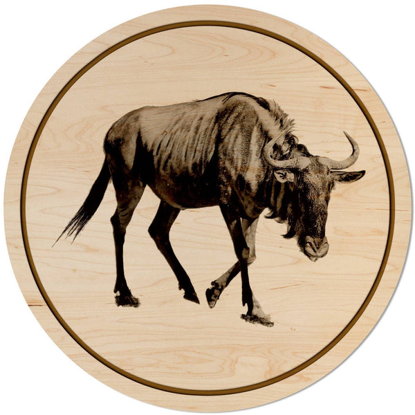 African Animals Coaster (Multiple Designs Available) Coaster Shop LazerEdge Blue Wildebeest Maple 