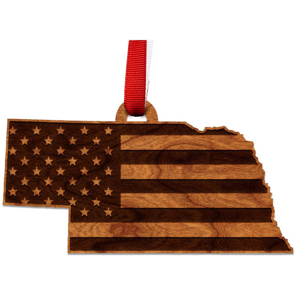 American Flag Ornament - Nebraska Ornament Shop LazerEdge Cherry 
