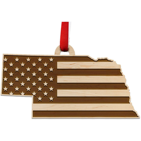 American Flag Ornament - Nebraska Ornament Shop LazerEdge Maple 