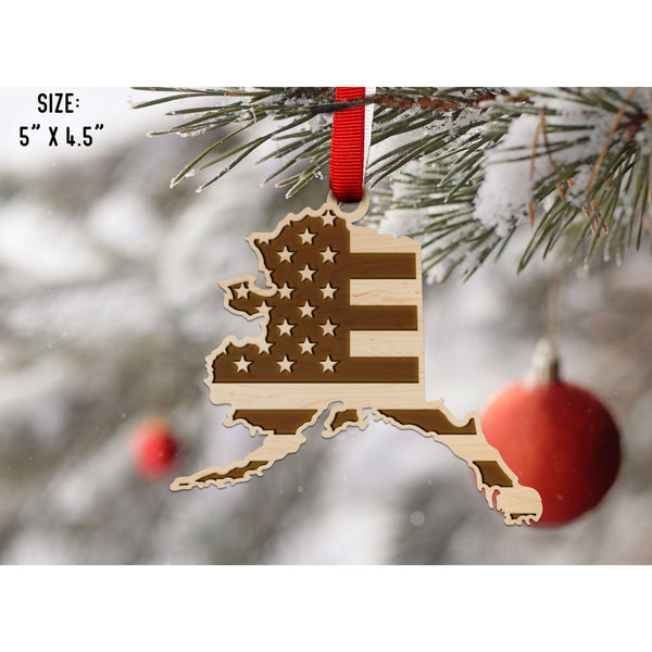 American Flag State Outline Ornament ( Available In All 50 States) Ornament Shop LazerEdge AK - Alaska Maple 