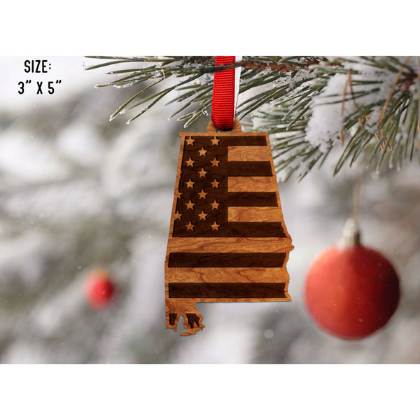 American Flag State Outline Ornament ( Available In All 50 States) Ornament Shop LazerEdge AL - Alabama Cherry 
