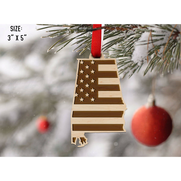 American Flag State Outline Ornament ( Available In All 50 States) Ornament Shop LazerEdge AL - Alabama Maple 