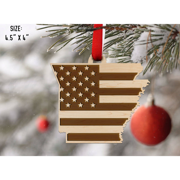 American Flag State Outline Ornament ( Available In All 50 States) Ornament Shop LazerEdge AR - Arkansas Maple 