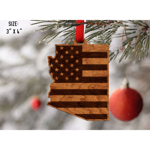 American Flag State Outline Ornament ( Available In All 50 States) Ornament Shop LazerEdge AZ - Arizona Cherry 