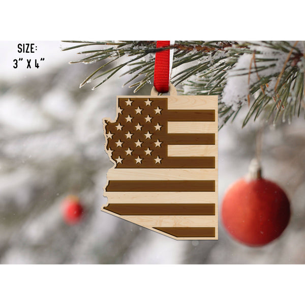 American Flag State Outline Ornament ( Available In All 50 States) Ornament Shop LazerEdge AZ - Arizona Maple 