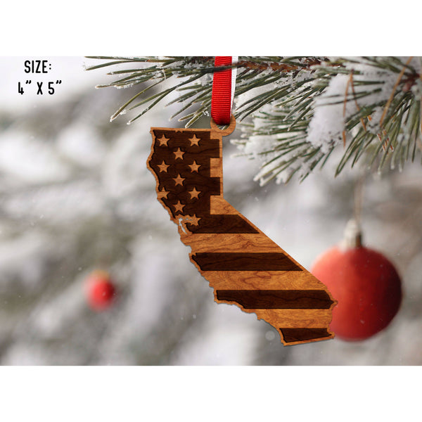 American Flag State Outline Ornament ( Available In All 50 States) Ornament Shop LazerEdge CA - California Cherry 