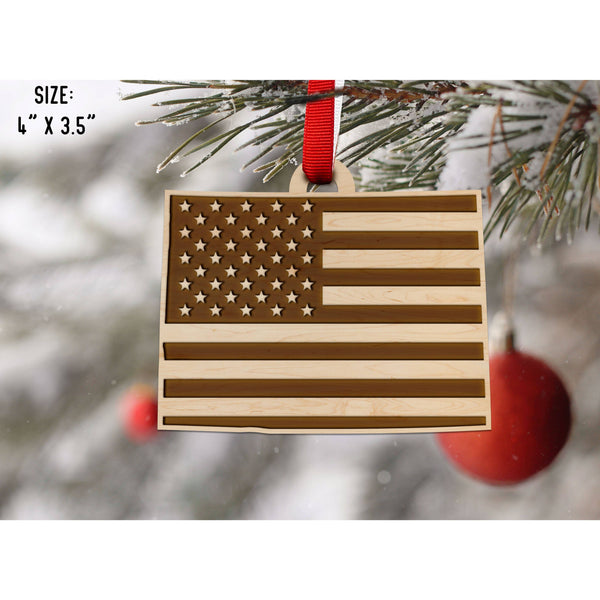 American Flag State Outline Ornament ( Available In All 50 States) Ornament Shop LazerEdge CO - Colorado Maple 