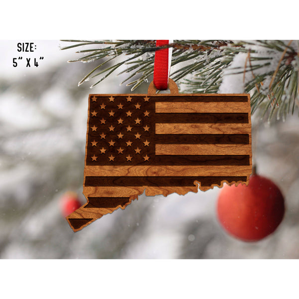 American Flag State Outline Ornament ( Available In All 50 States) Ornament Shop LazerEdge CT - Connecticut Cherry 