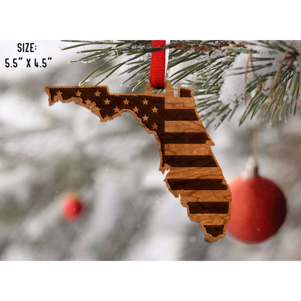 American Flag State Outline Ornament ( Available In All 50 States) Ornament Shop LazerEdge FL - Florida Cherry 