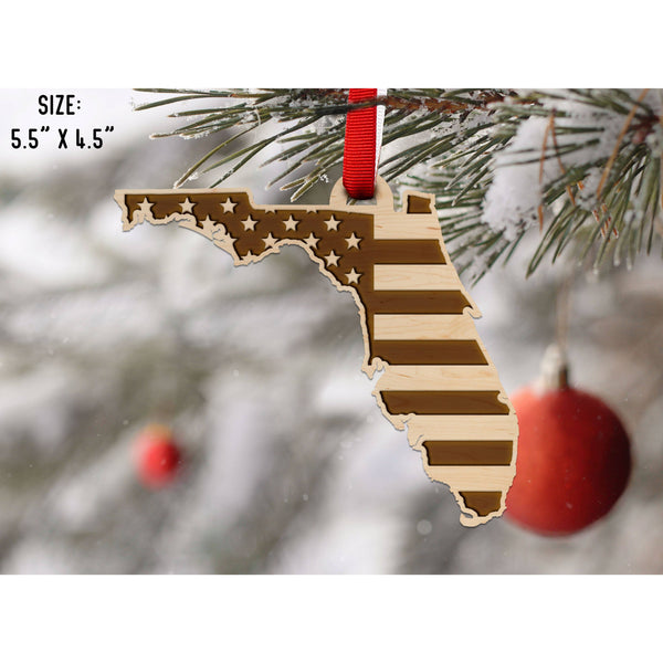 American Flag State Outline Ornament ( Available In All 50 States) Ornament Shop LazerEdge FL - Florida Maple 