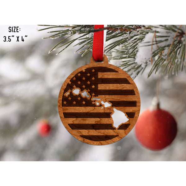 American Flag State Outline Ornament ( Available In All 50 States) Ornament Shop LazerEdge HI - Hawaii Cherry 