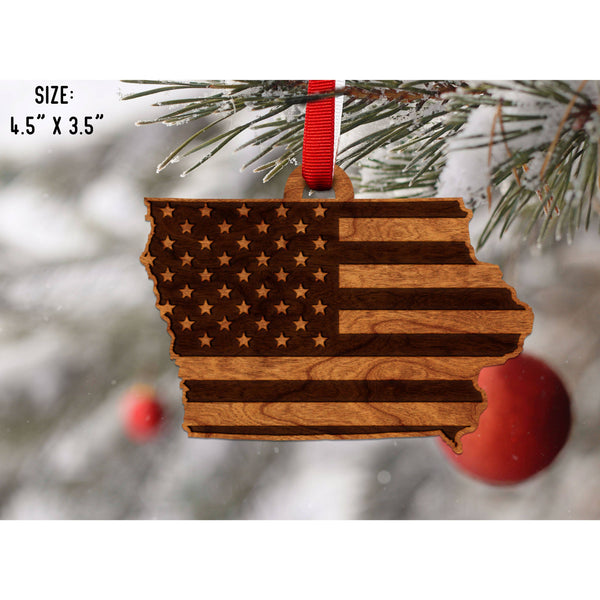 American Flag State Outline Ornament ( Available In All 50 States) Ornament Shop LazerEdge IA - Iowa Cherry 