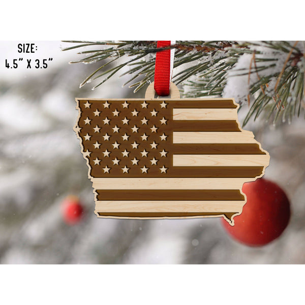 American Flag State Outline Ornament ( Available In All 50 States) Ornament Shop LazerEdge IA - Iowa Maple 