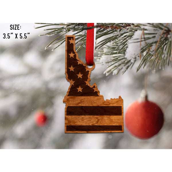 American Flag State Outline Ornament ( Available In All 50 States) Ornament Shop LazerEdge ID - Idaho Cherry 
