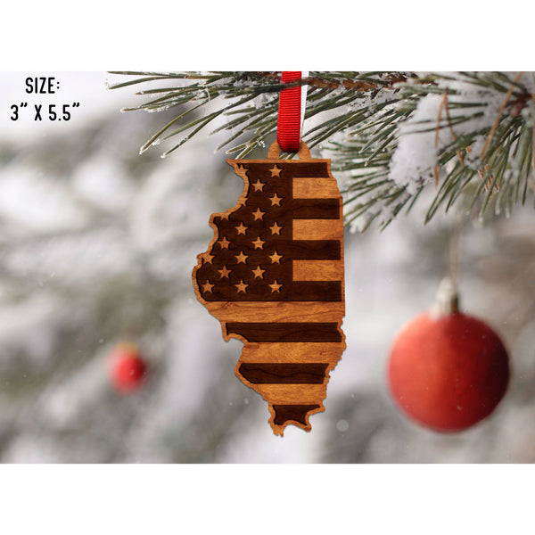 American Flag State Outline Ornament ( Available In All 50 States) Ornament Shop LazerEdge IL - Illinois Cherry 