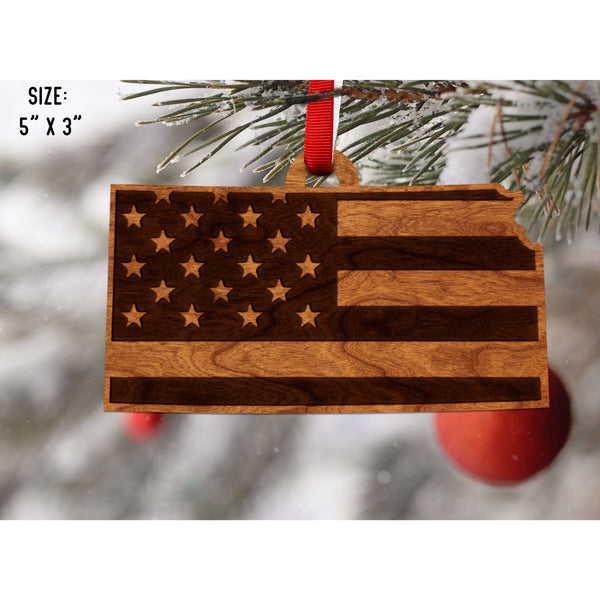 American Flag State Outline Ornament ( Available In All 50 States) Ornament Shop LazerEdge KS - Kansas Cherry 