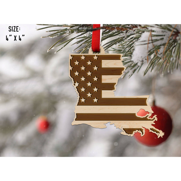 American Flag State Outline Ornament ( Available In All 50 States) Ornament Shop LazerEdge LA - Louisiana Maple 