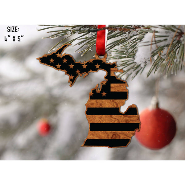 American Flag State Outline Ornament ( Available In All 50 States) Ornament Shop LazerEdge MI - Michigan Cherry 