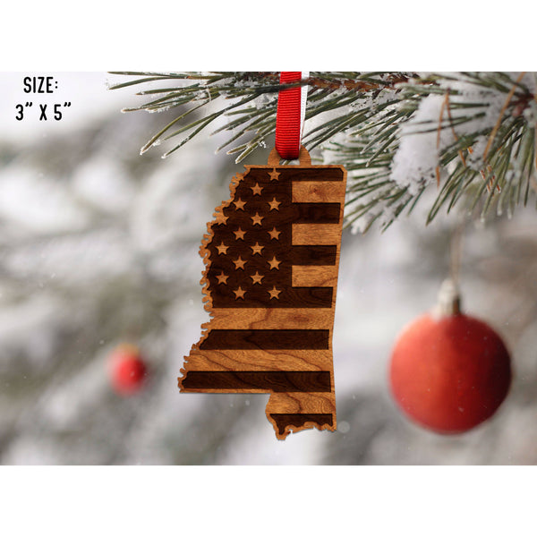 American Flag State Outline Ornament ( Available In All 50 States) Ornament Shop LazerEdge MS - Mississippi Cherry 