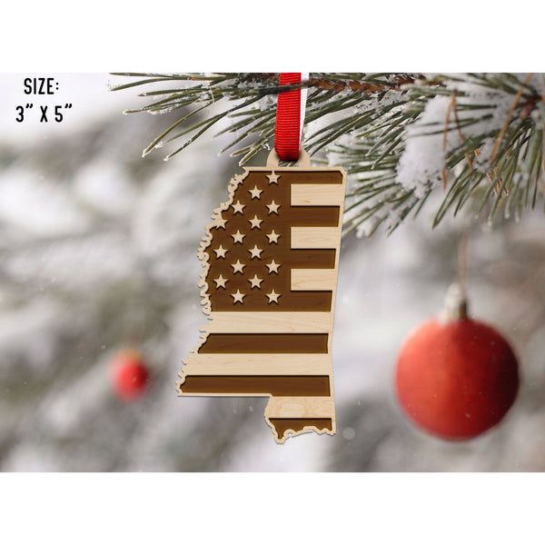 American Flag State Outline Ornament ( Available In All 50 States) Ornament Shop LazerEdge MS - Mississippi Maple 