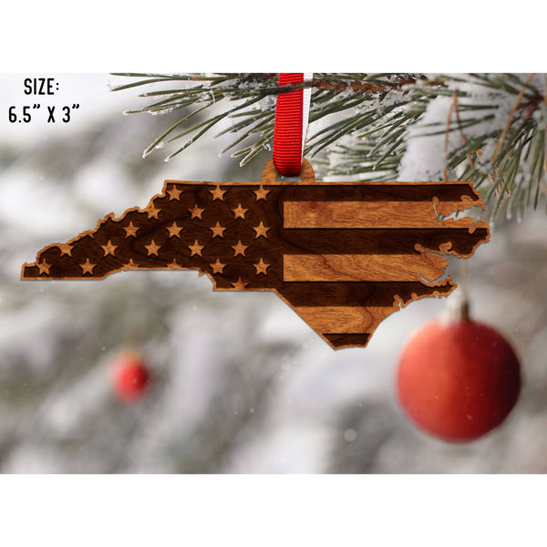 American Flag State Outline Ornament ( Available In All 50 States) Ornament Shop LazerEdge NC - North Carolina Cherry 